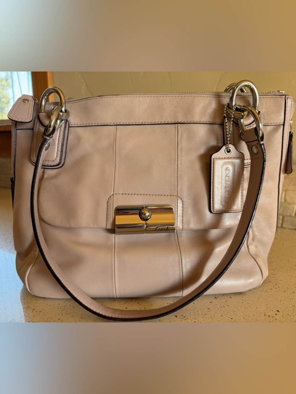Coach Leather Shoulder Bag in Creamy Taupe